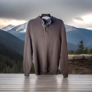 G.H. Bass & Co.  Sweater Mens XL Brown Henley Sherpa Collar Rib Pullover Preppy